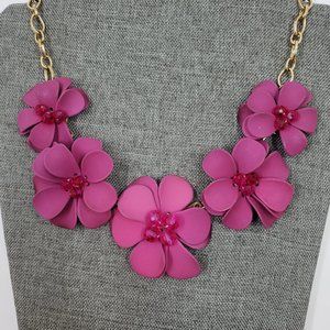 Gold Tone Chain with Magenta Flowers